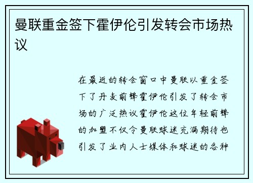 曼联重金签下霍伊伦引发转会市场热议